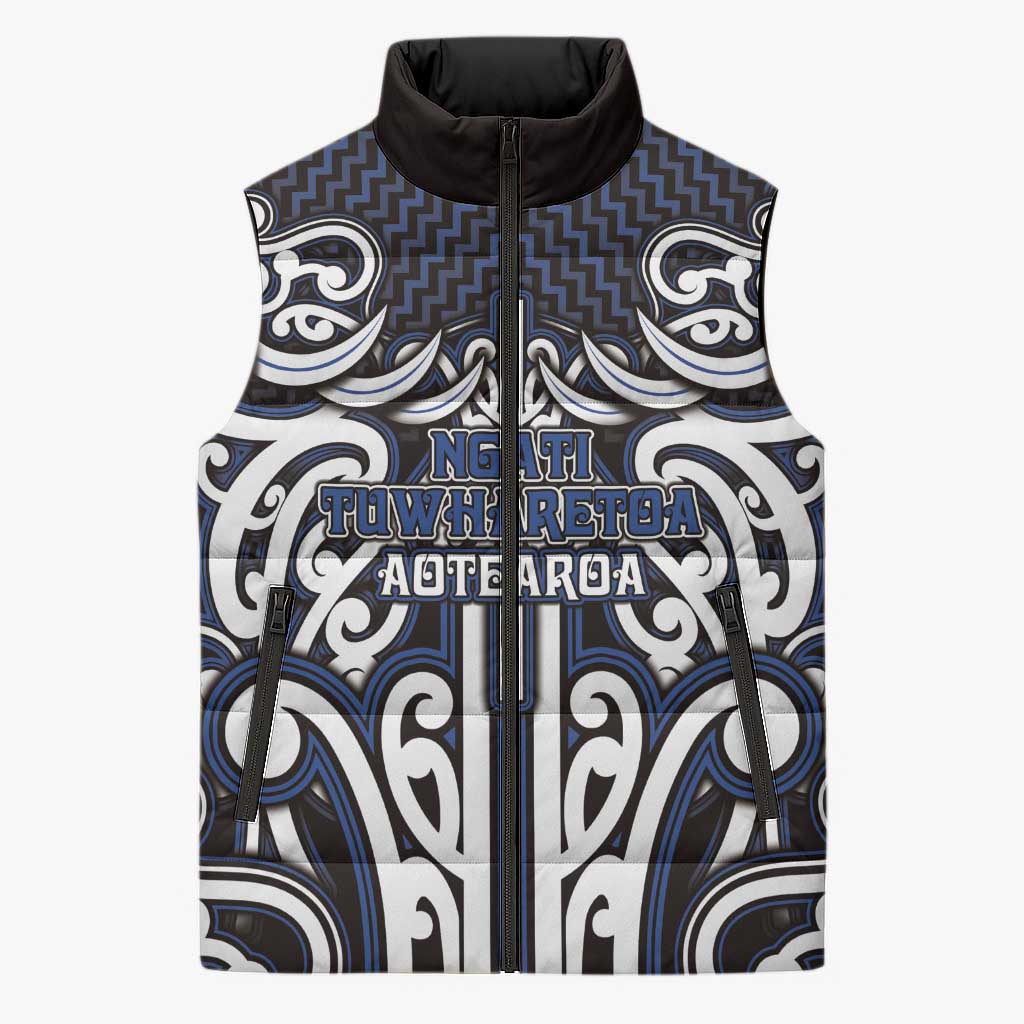 Custom Aotearoa Ngati Tuwharetoa Sleeveless Puffer Jacket Maori Tribal Pattern Mix Poutama