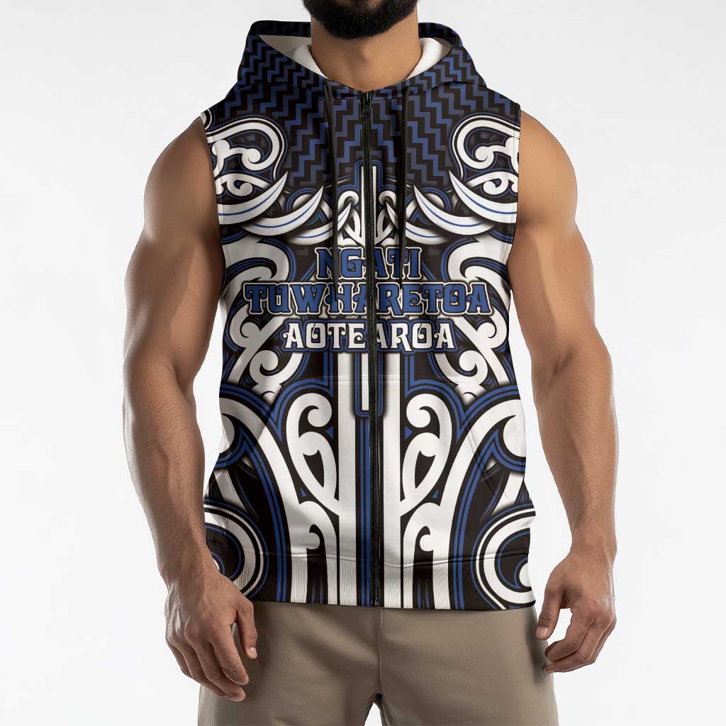 Custom Aotearoa Ngati Tuwharetoa Sleeveless Zip Hoodie Maori Tribal Pattern Mix Poutama