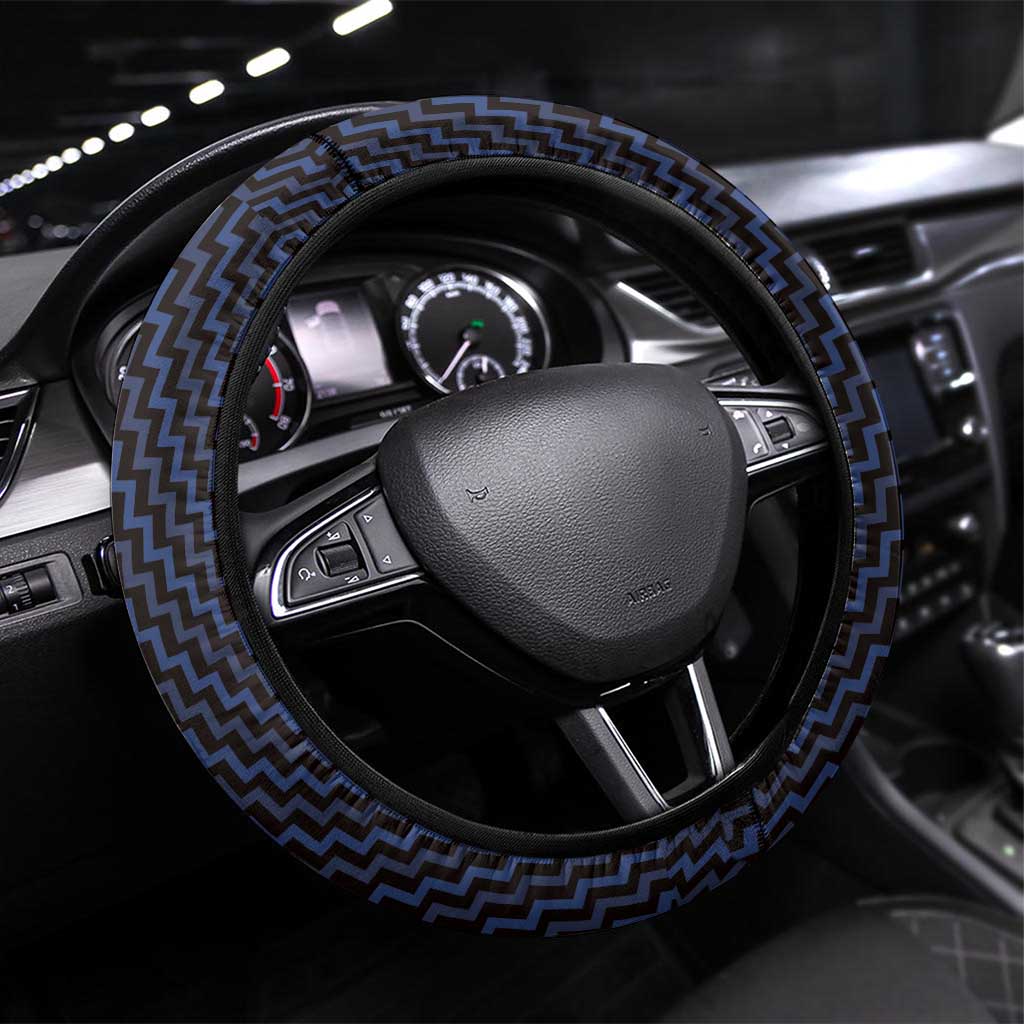 Aotearoa Ngati Tuwharetoa Steering Wheel Cover Maori Tribal Pattern Mix Poutama LT05 Universal Fit Navy - Polynesian Pride