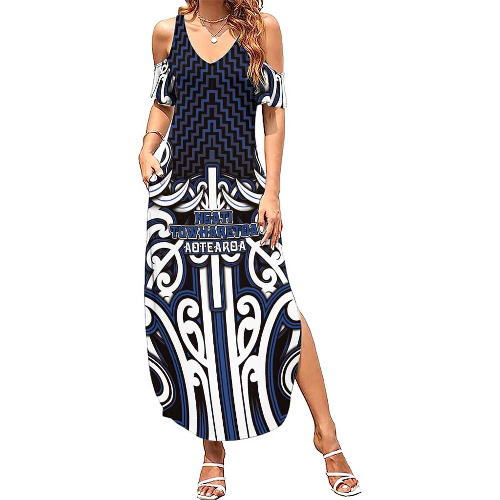 Custom Aotearoa Ngati Tuwharetoa Summer Maxi Dress Maori Tribal Pattern Mix Poutama
