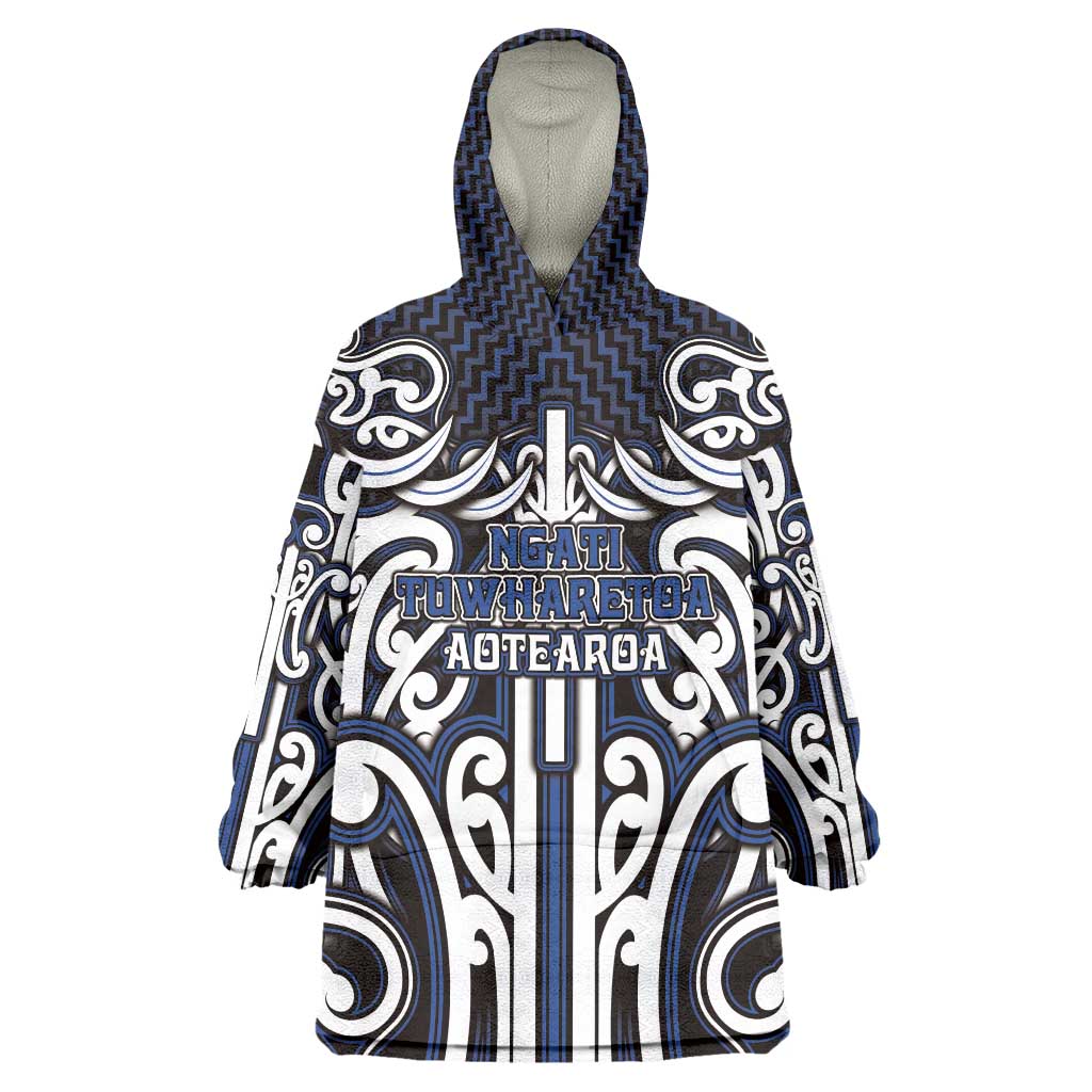 Custom Aotearoa Ngati Tuwharetoa Wearable Blanket Hoodie Maori Tribal Pattern Mix Poutama