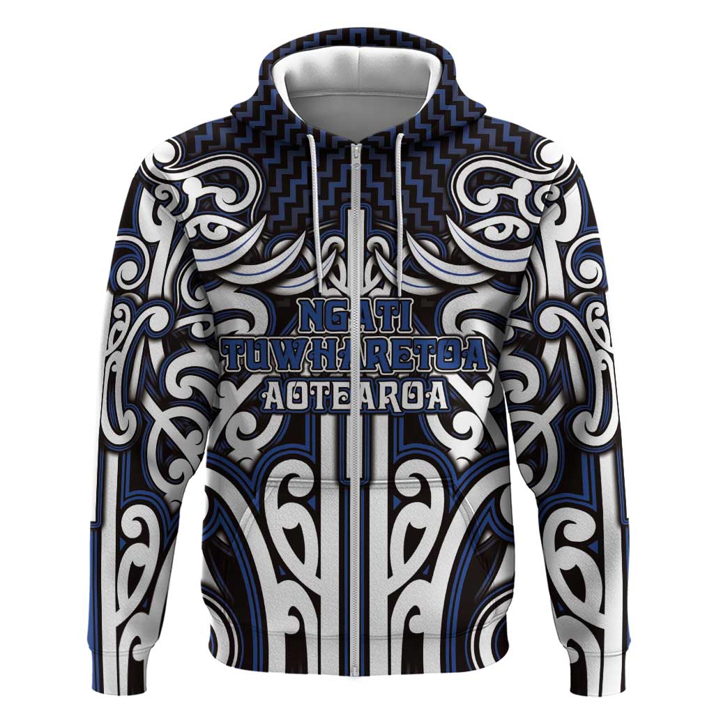 Custom Aotearoa Ngati Tuwharetoa Zip Hoodie Maori Tribal Pattern Mix Poutama