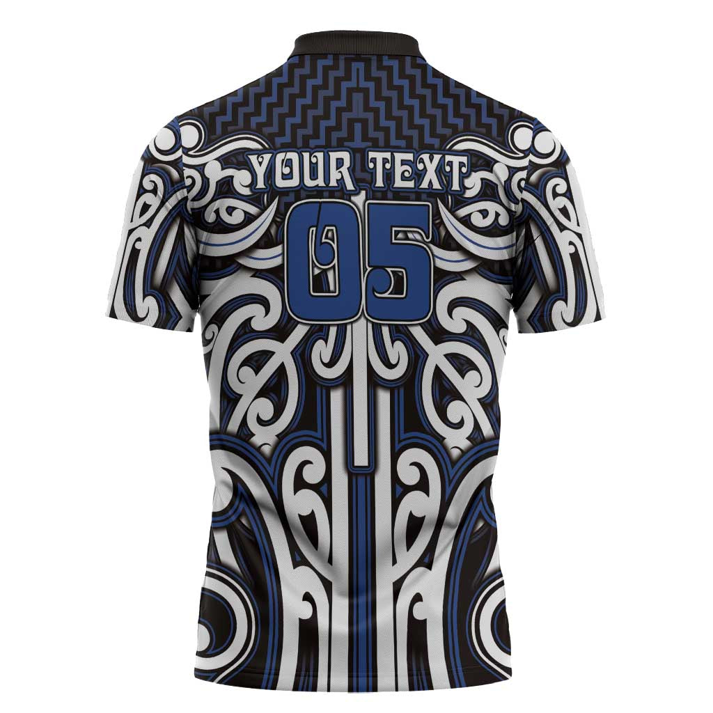 Custom Aotearoa Ngati Tuwharetoa Zipper Polo Shirt Maori Tribal Pattern Mix Poutama