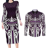 Custom Aotearoa Rangitane Couples Matching Long Sleeve Bodycon Dress and Long Sleeve Button Shirt Maori Tribal Pattern Mix Poutama
