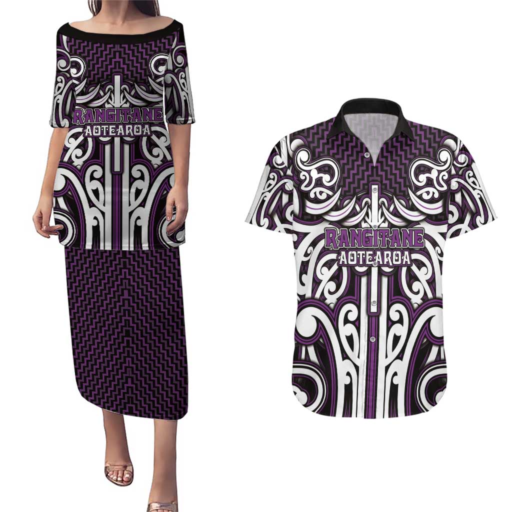 Custom Aotearoa Rangitane Couples Matching Puletasi and Hawaiian Shirt Maori Tribal Pattern Mix Poutama