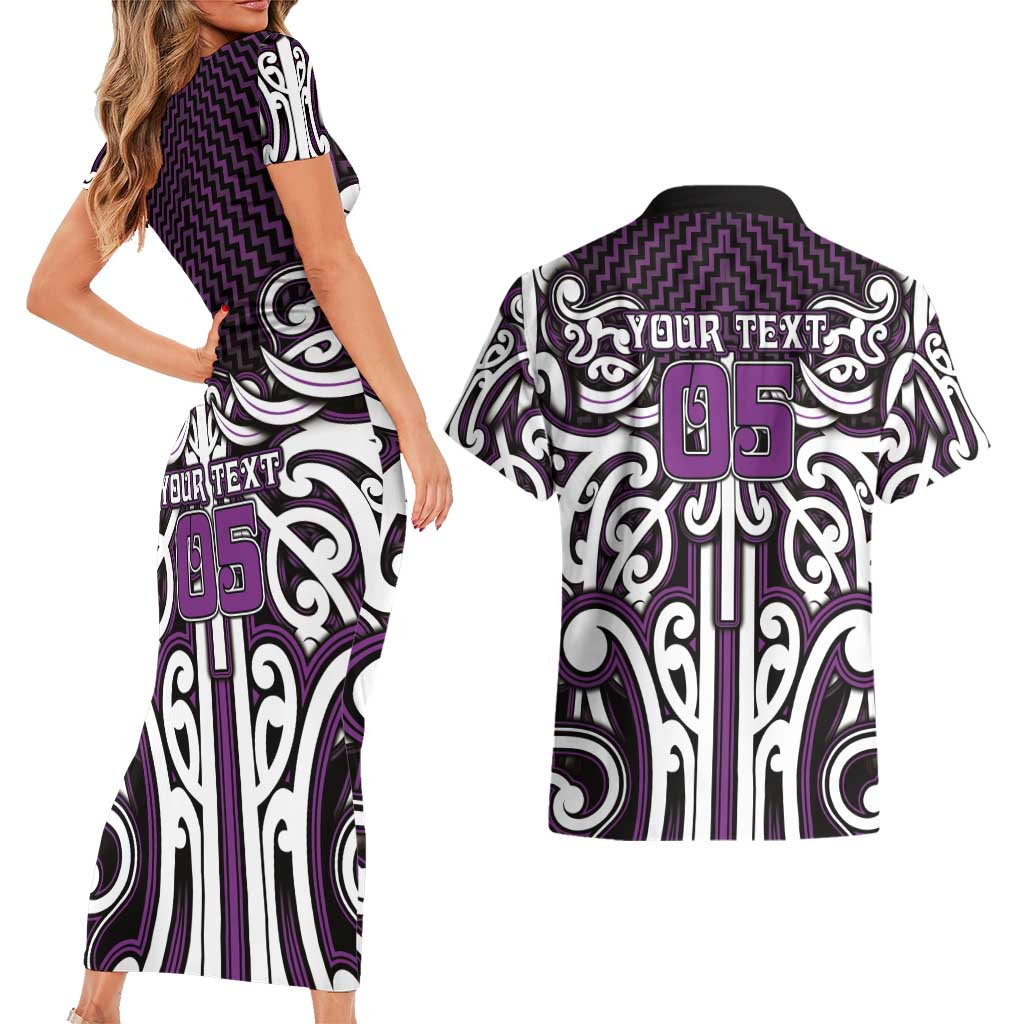 Custom Aotearoa Rangitane Couples Matching Short Sleeve Bodycon Dress and Hawaiian Shirt Maori Tribal Pattern Mix Poutama