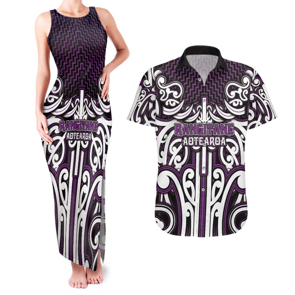Custom Aotearoa Rangitane Couples Matching Tank Maxi Dress and Hawaiian Shirt Maori Tribal Pattern Mix Poutama