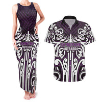 Custom Aotearoa Rangitane Couples Matching Tank Maxi Dress and Hawaiian Shirt Maori Tribal Pattern Mix Poutama