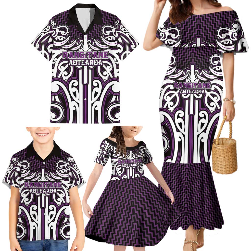 Custom Aotearoa Rangitane Family Matching Mermaid Dress and Hawaiian Shirt Maori Tribal Pattern Mix Poutama