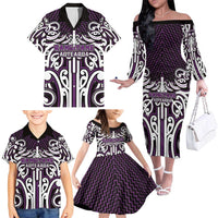 Custom Aotearoa Rangitane Family Matching Off The Shoulder Long Sleeve Dress and Hawaiian Shirt Maori Tribal Pattern Mix Poutama LT05 - Polynesian Pride