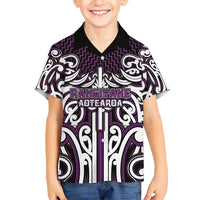 Custom Aotearoa Rangitane Family Matching Off The Shoulder Long Sleeve Dress and Hawaiian Shirt Maori Tribal Pattern Mix Poutama LT05 Son's Shirt Purple - Polynesian Pride