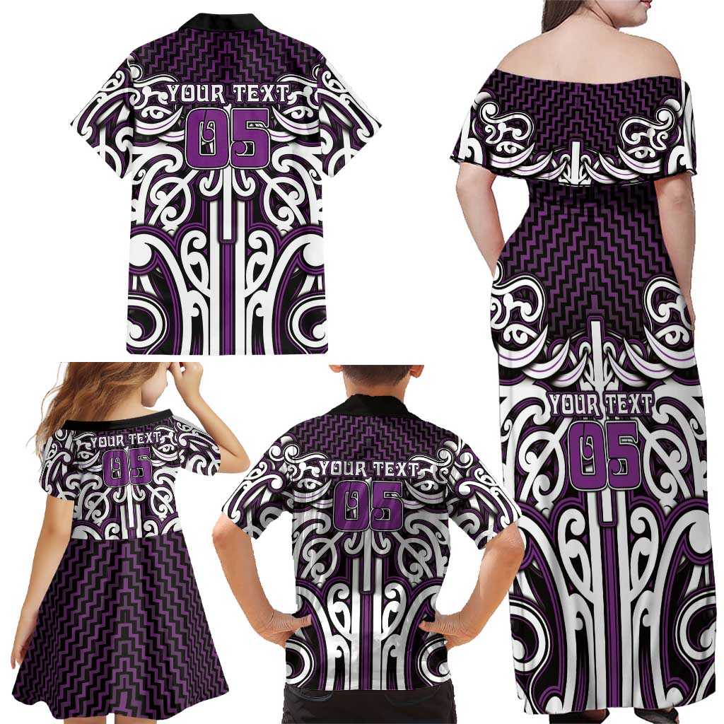 Custom Aotearoa Rangitane Family Matching Off Shoulder Maxi Dress and Hawaiian Shirt Maori Tribal Pattern Mix Poutama