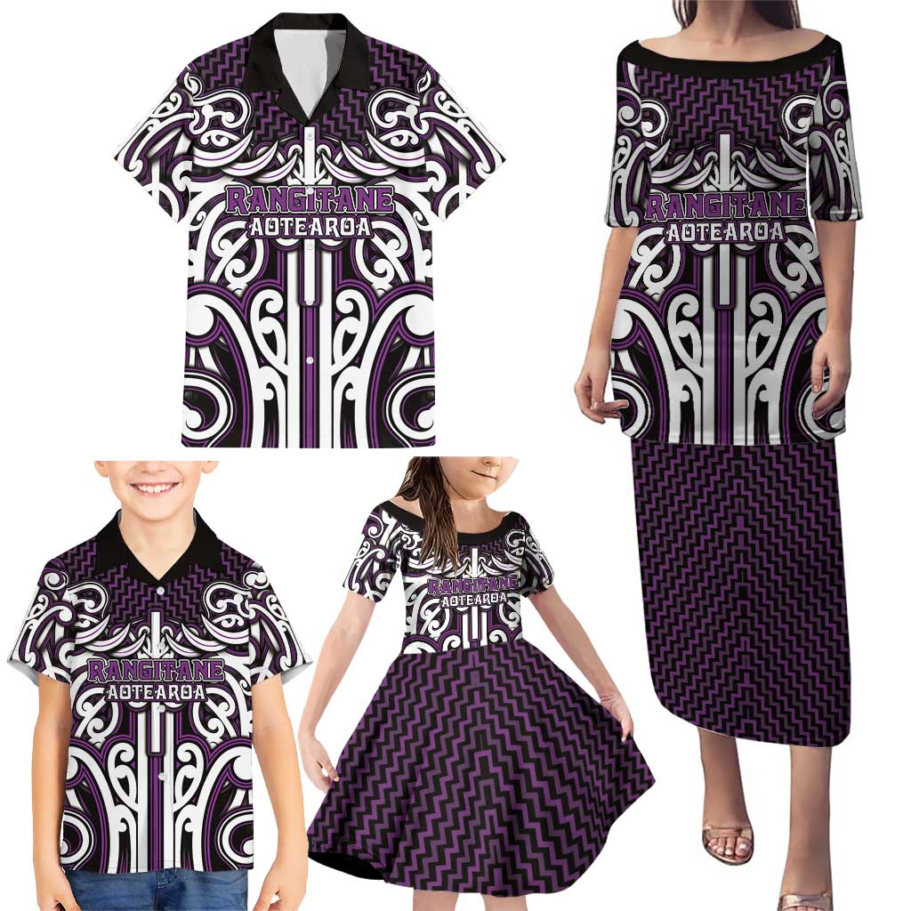 Custom Aotearoa Rangitane Family Matching Puletasi and Hawaiian Shirt Maori Tribal Pattern Mix Poutama