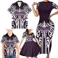 Custom Aotearoa Rangitane Family Matching Short Sleeve Bodycon Dress and Hawaiian Shirt Maori Tribal Pattern Mix Poutama LT05 - Polynesian Pride
