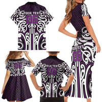 Custom Aotearoa Rangitane Family Matching Short Sleeve Bodycon Dress and Hawaiian Shirt Maori Tribal Pattern Mix Poutama LT05 - Polynesian Pride
