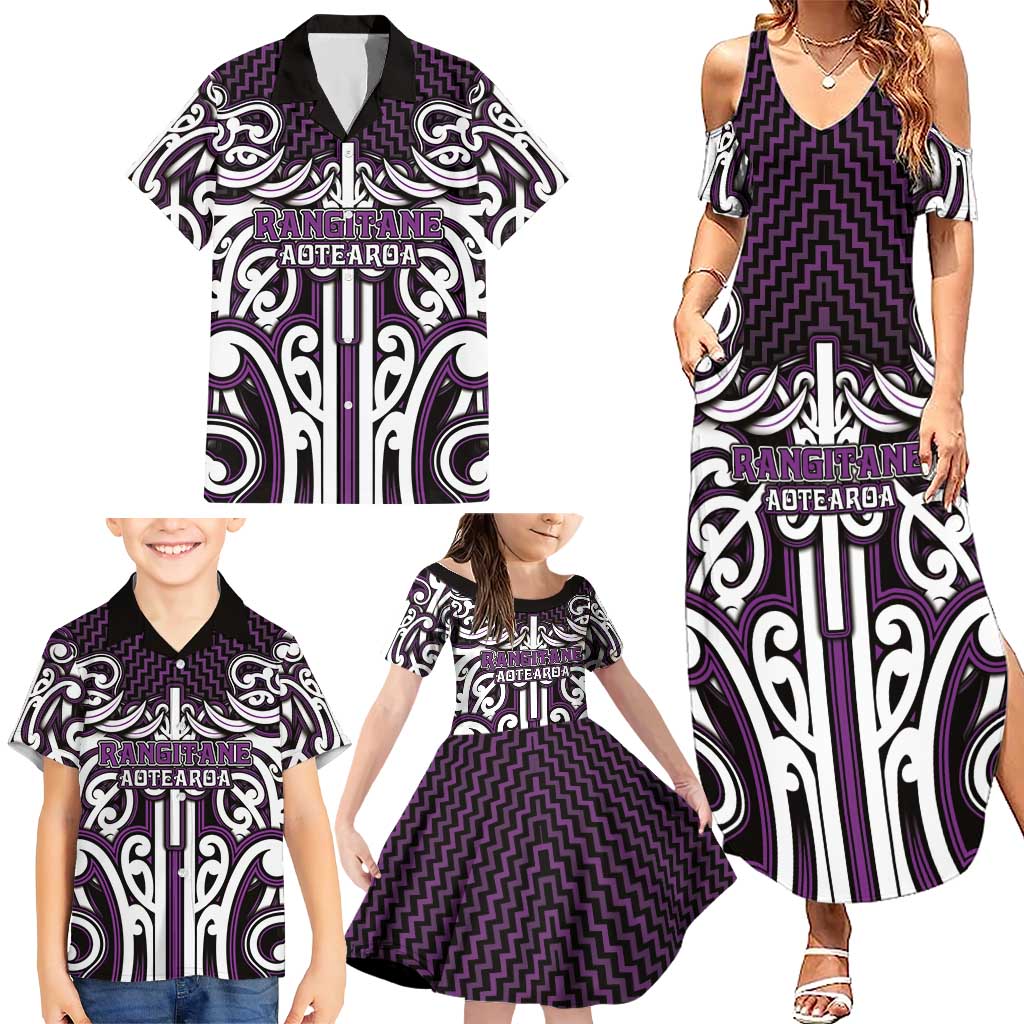 Custom Aotearoa Rangitane Family Matching Summer Maxi Dress and Hawaiian Shirt Maori Tribal Pattern Mix Poutama