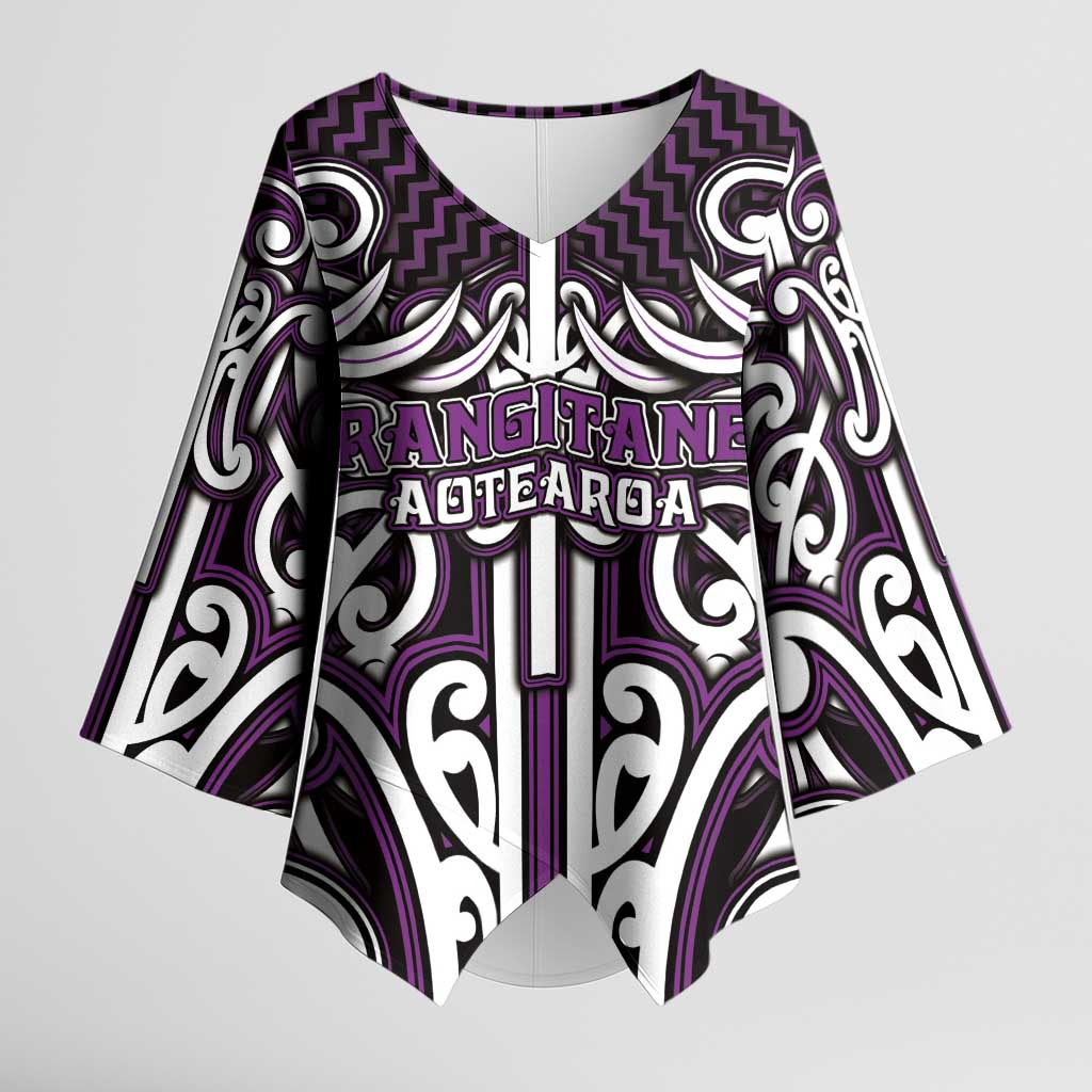 Custom Aotearoa Rangitane Kimono Sleeve Blouse Maori Tribal Pattern Mix Poutama