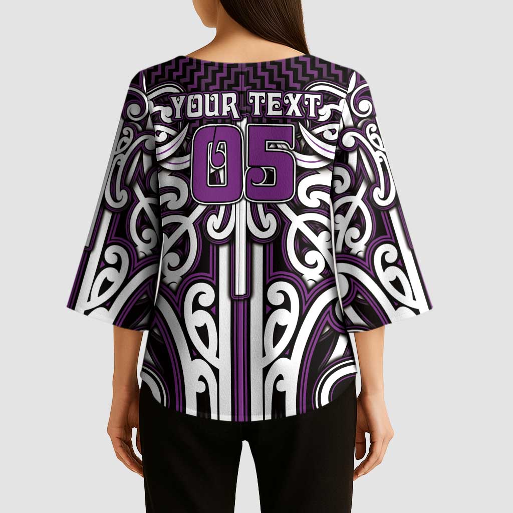 Custom Aotearoa Rangitane Kimono Sleeve Blouse Maori Tribal Pattern Mix Poutama