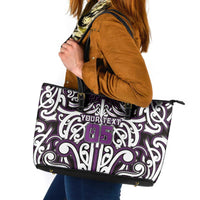 Custom Aotearoa Rangitane Leather Tote Bag Maori Tribal Pattern Mix Poutama