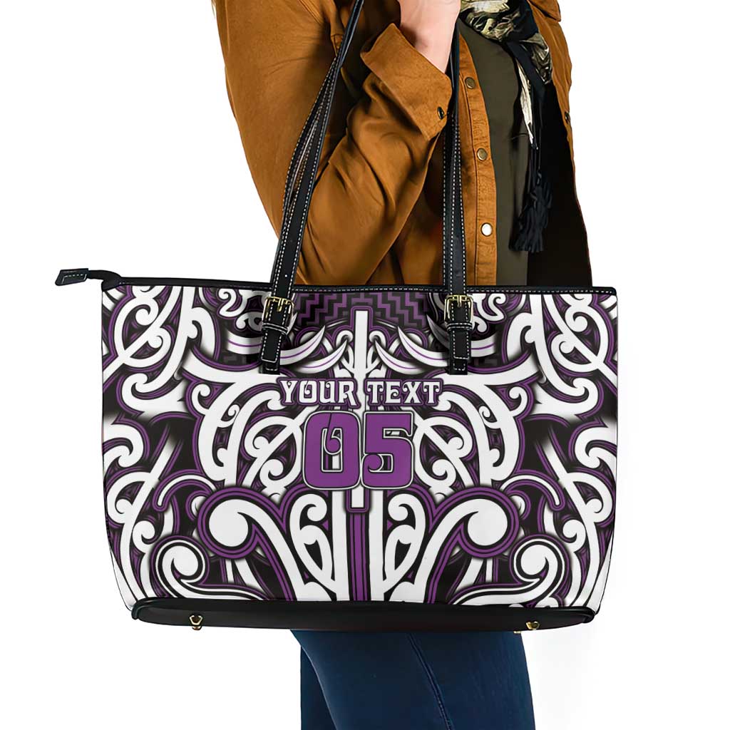 Custom Aotearoa Rangitane Leather Tote Bag Maori Tribal Pattern Mix Poutama