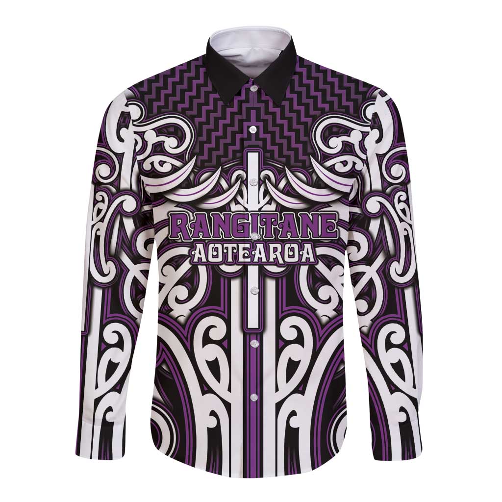 Custom Aotearoa Rangitane Long Sleeve Button Shirt Maori Tribal Pattern Mix Poutama