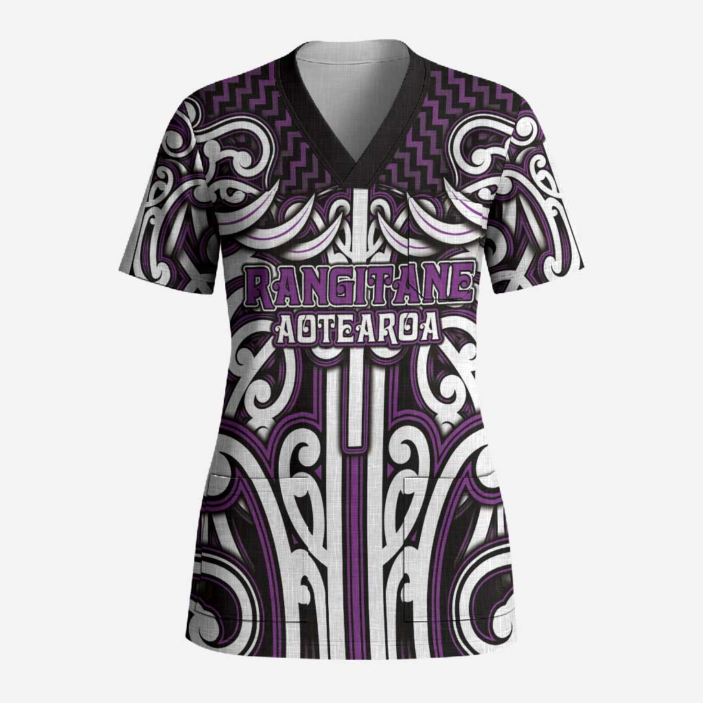 Custom Aotearoa Rangitane Scrub Top Maori Tribal Pattern Mix Poutama