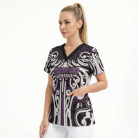 Custom Aotearoa Rangitane Scrub Top Maori Tribal Pattern Mix Poutama