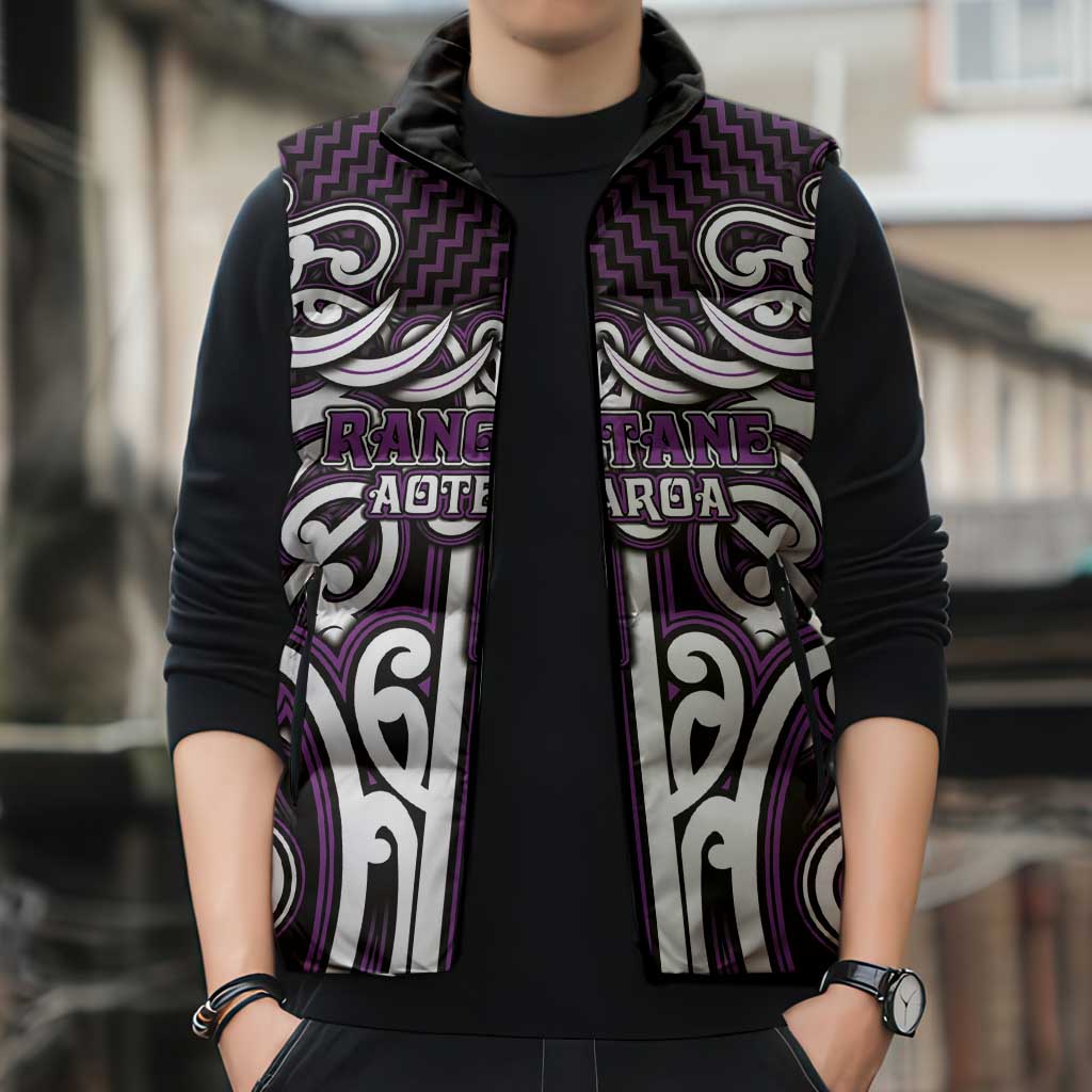 Custom Aotearoa Rangitane Sleeveless Puffer Jacket Maori Tribal Pattern Mix Poutama