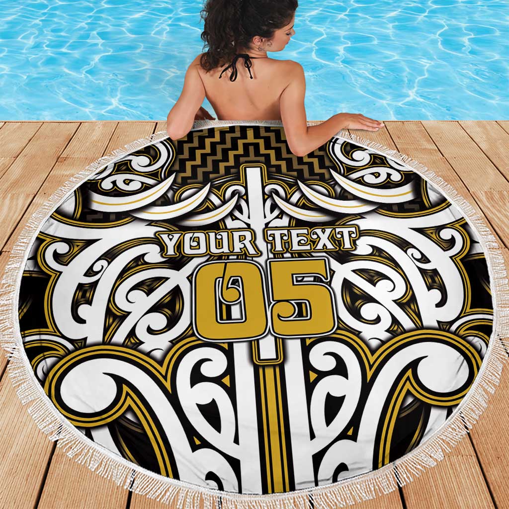Custom Aotearoa Taranaki Beach Blanket Maori Tribal Pattern Mix Poutama
