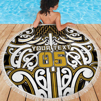 Custom Aotearoa Taranaki Beach Blanket Maori Tribal Pattern Mix Poutama