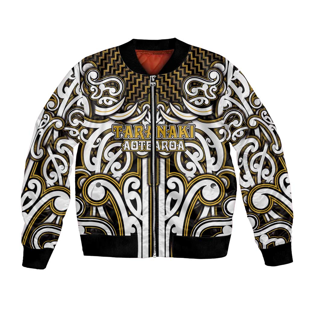 Custom Aotearoa Taranaki Bomber Jacket Maori Tribal Pattern Mix Poutama