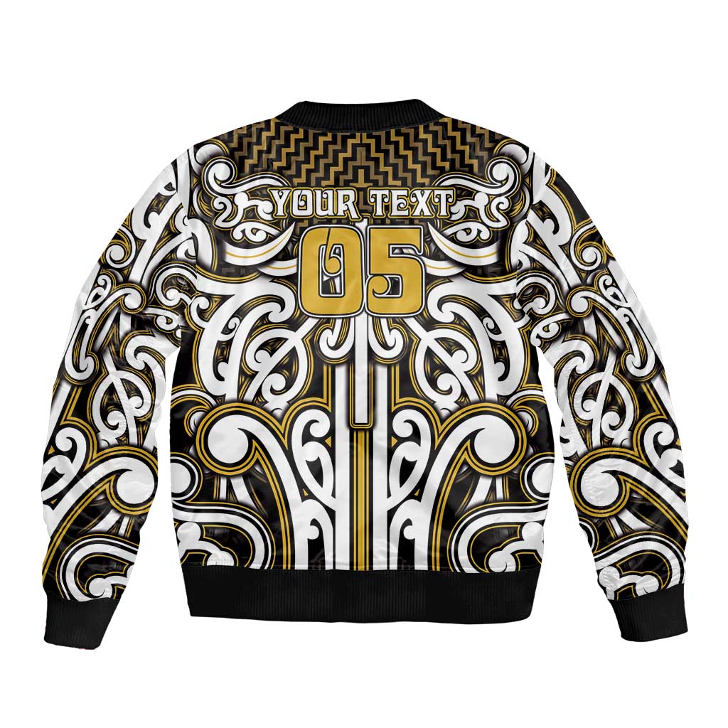 Custom Aotearoa Taranaki Bomber Jacket Maori Tribal Pattern Mix Poutama