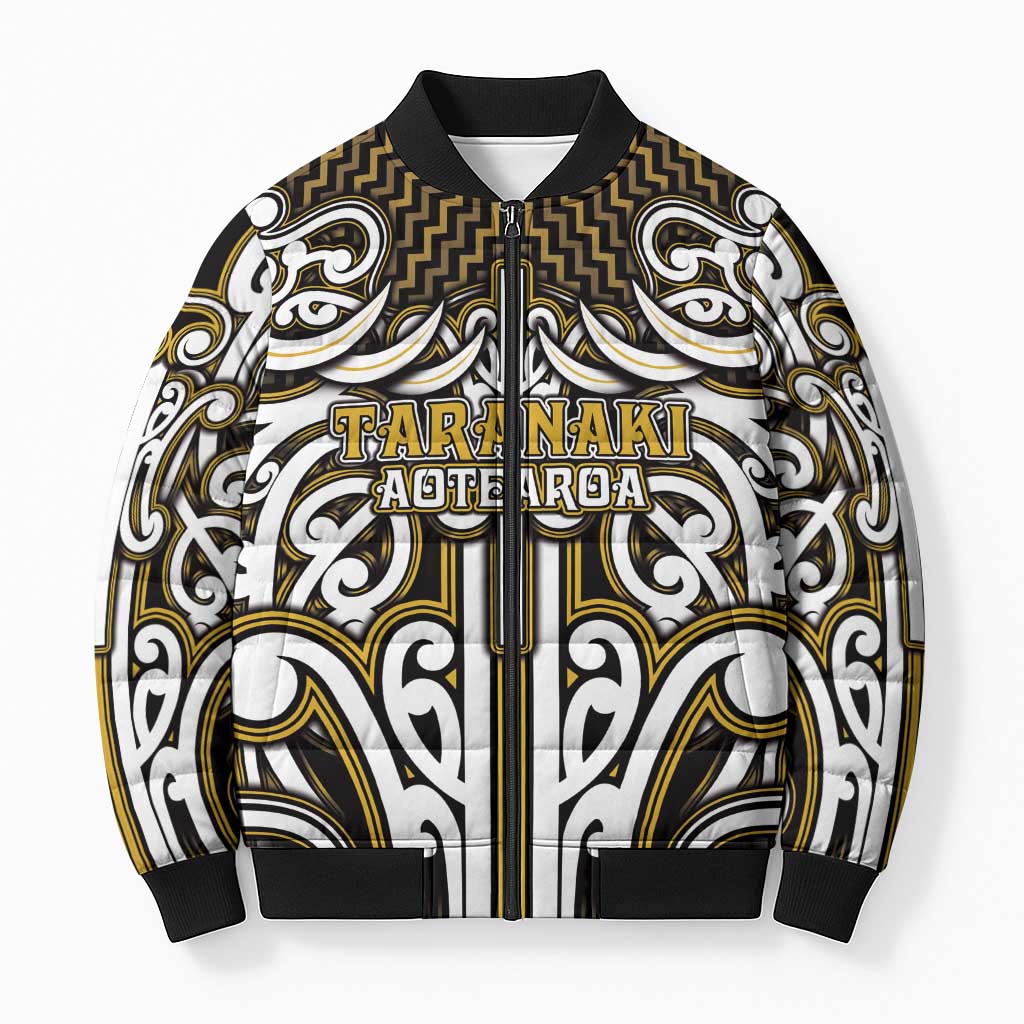 Custom Aotearoa Taranaki Bomber Puffer Jacket Maori Tribal Pattern Mix Poutama