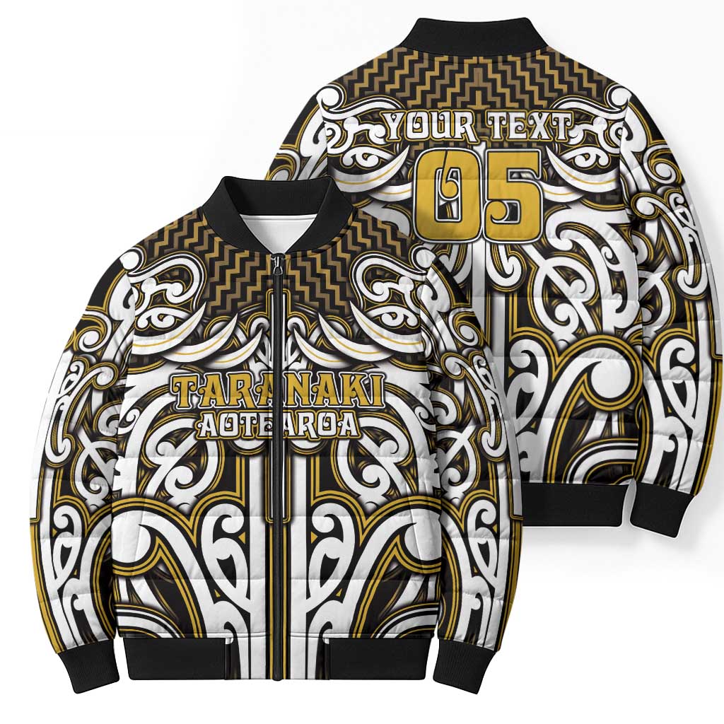 Custom Aotearoa Taranaki Bomber Puffer Jacket Maori Tribal Pattern Mix Poutama