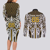 Custom Aotearoa Taranaki Couples Matching Long Sleeve Bodycon Dress and Long Sleeve Button Shirt Maori Tribal Pattern Mix Poutama