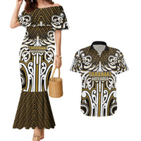 Custom Aotearoa Taranaki Couples Matching Mermaid Dress and Hawaiian Shirt Maori Tribal Pattern Mix Poutama