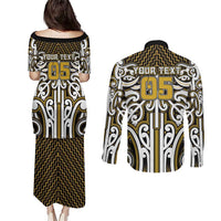 Custom Aotearoa Taranaki Couples Matching Puletasi and Long Sleeve Button Shirt Maori Tribal Pattern Mix Poutama