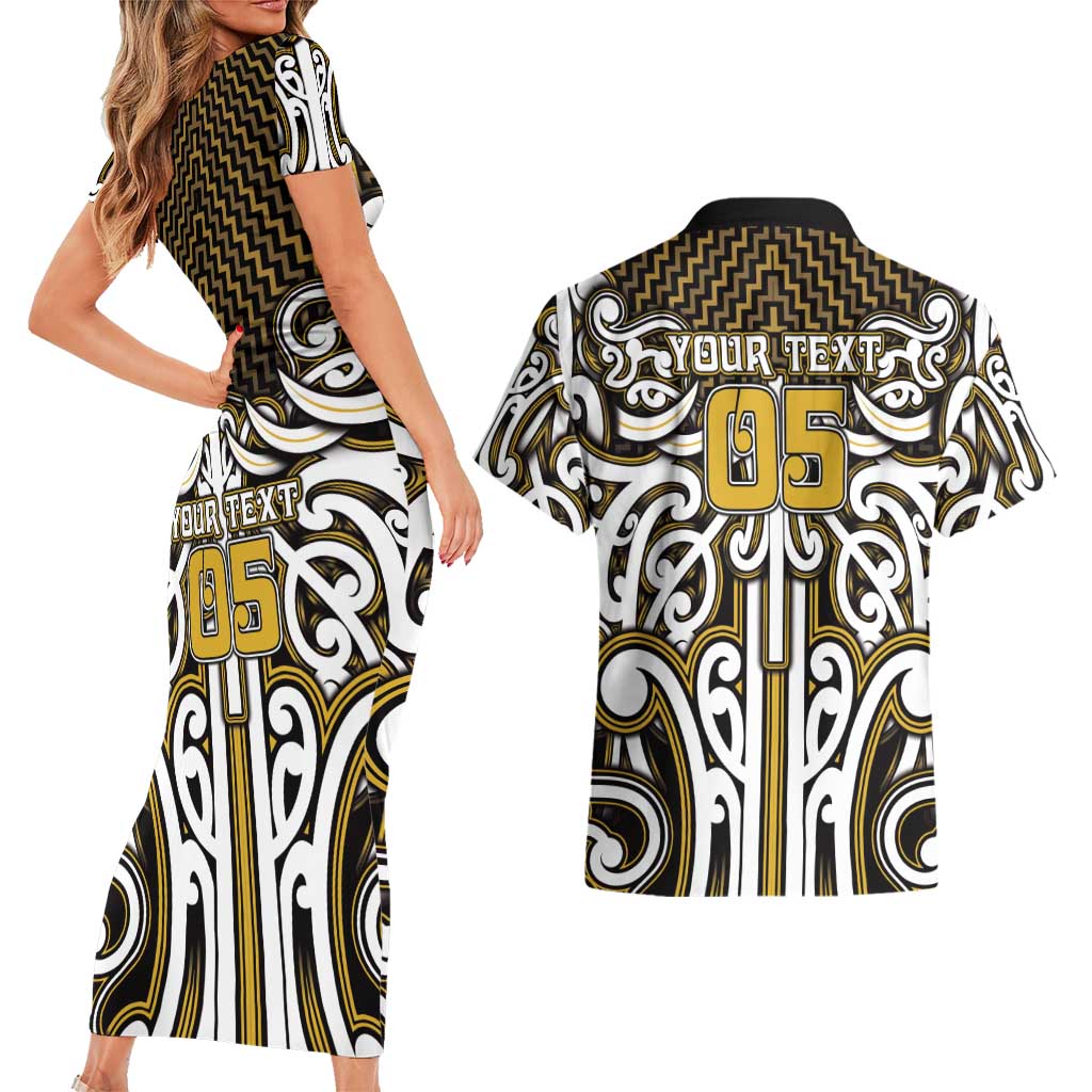 Custom Aotearoa Taranaki Couples Matching Short Sleeve Bodycon Dress and Hawaiian Shirt Maori Tribal Pattern Mix Poutama