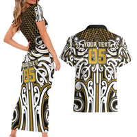 Custom Aotearoa Taranaki Couples Matching Short Sleeve Bodycon Dress and Hawaiian Shirt Maori Tribal Pattern Mix Poutama
