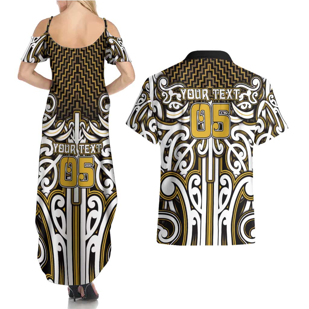 Custom Aotearoa Taranaki Couples Matching Summer Maxi Dress and Hawaiian Shirt Maori Tribal Pattern Mix Poutama