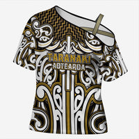 Custom Aotearoa Taranaki Cross Shoulder Shirt Maori Tribal Pattern Mix Poutama