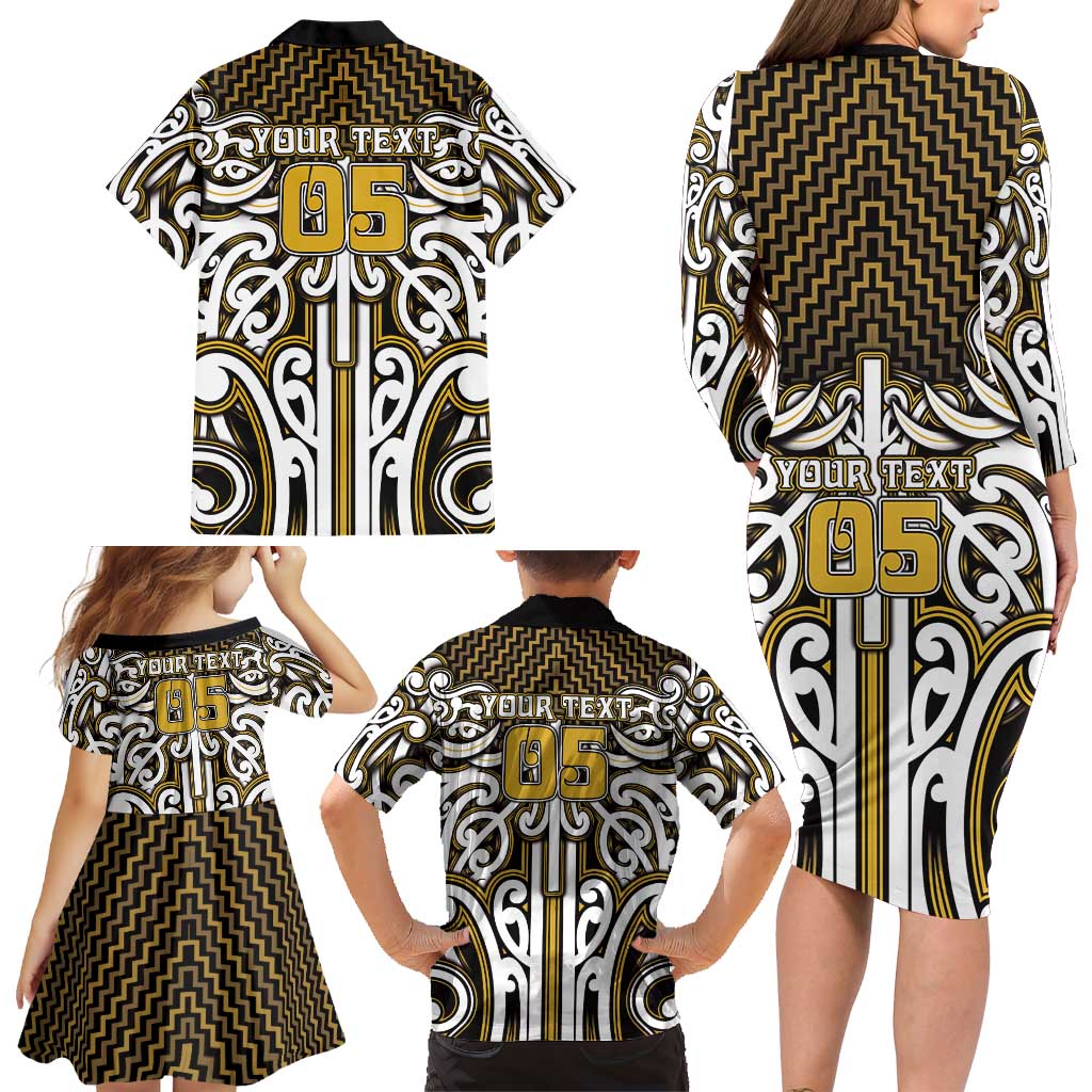 Custom Aotearoa Taranaki Family Matching Long Sleeve Bodycon Dress and Hawaiian Shirt Maori Tribal Pattern Mix Poutama LT05 - Polynesian Pride