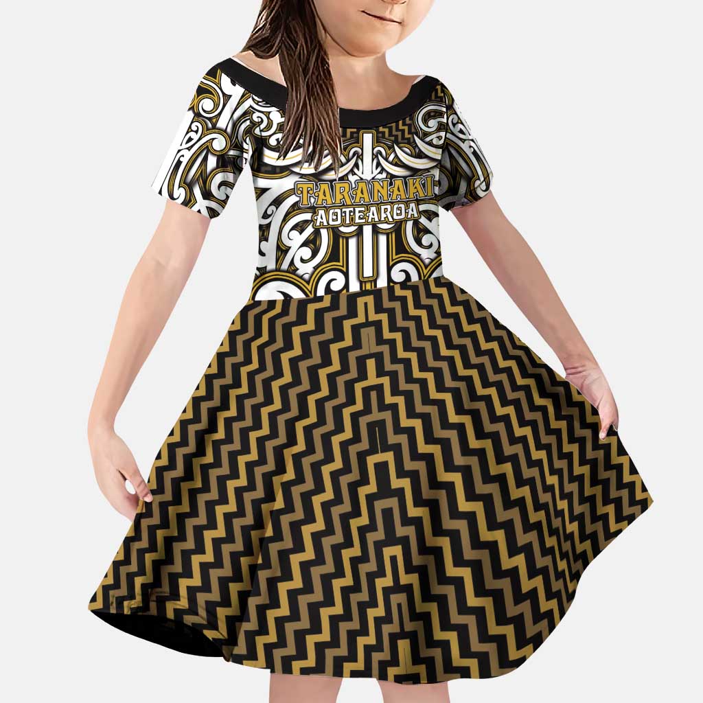 Custom Aotearoa Taranaki Family Matching Mermaid Dress and Hawaiian Shirt Maori Tribal Pattern Mix Poutama LT05 Daughter's Dress Yellow - Polynesian Pride