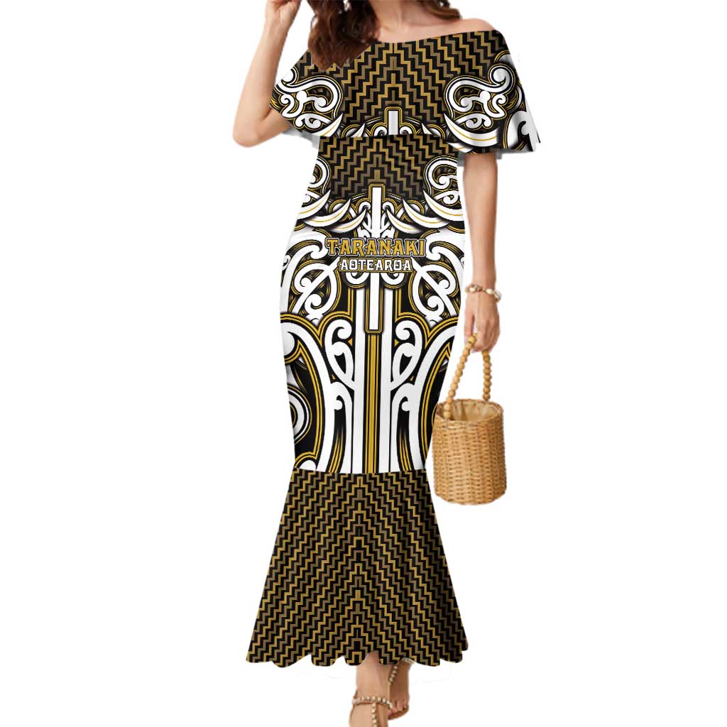 Custom Aotearoa Taranaki Family Matching Mermaid Dress and Hawaiian Shirt Maori Tribal Pattern Mix Poutama LT05 Mom's Dress Yellow - Polynesian Pride