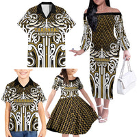 Custom Aotearoa Taranaki Family Matching Off The Shoulder Long Sleeve Dress and Hawaiian Shirt Maori Tribal Pattern Mix Poutama LT05 - Polynesian Pride