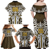 Custom Aotearoa Taranaki Family Matching Off Shoulder Maxi Dress and Hawaiian Shirt Maori Tribal Pattern Mix Poutama LT05 - Polynesian Pride