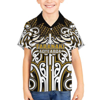 Custom Aotearoa Taranaki Family Matching Off Shoulder Maxi Dress and Hawaiian Shirt Maori Tribal Pattern Mix Poutama LT05 Son's Shirt Yellow - Polynesian Pride