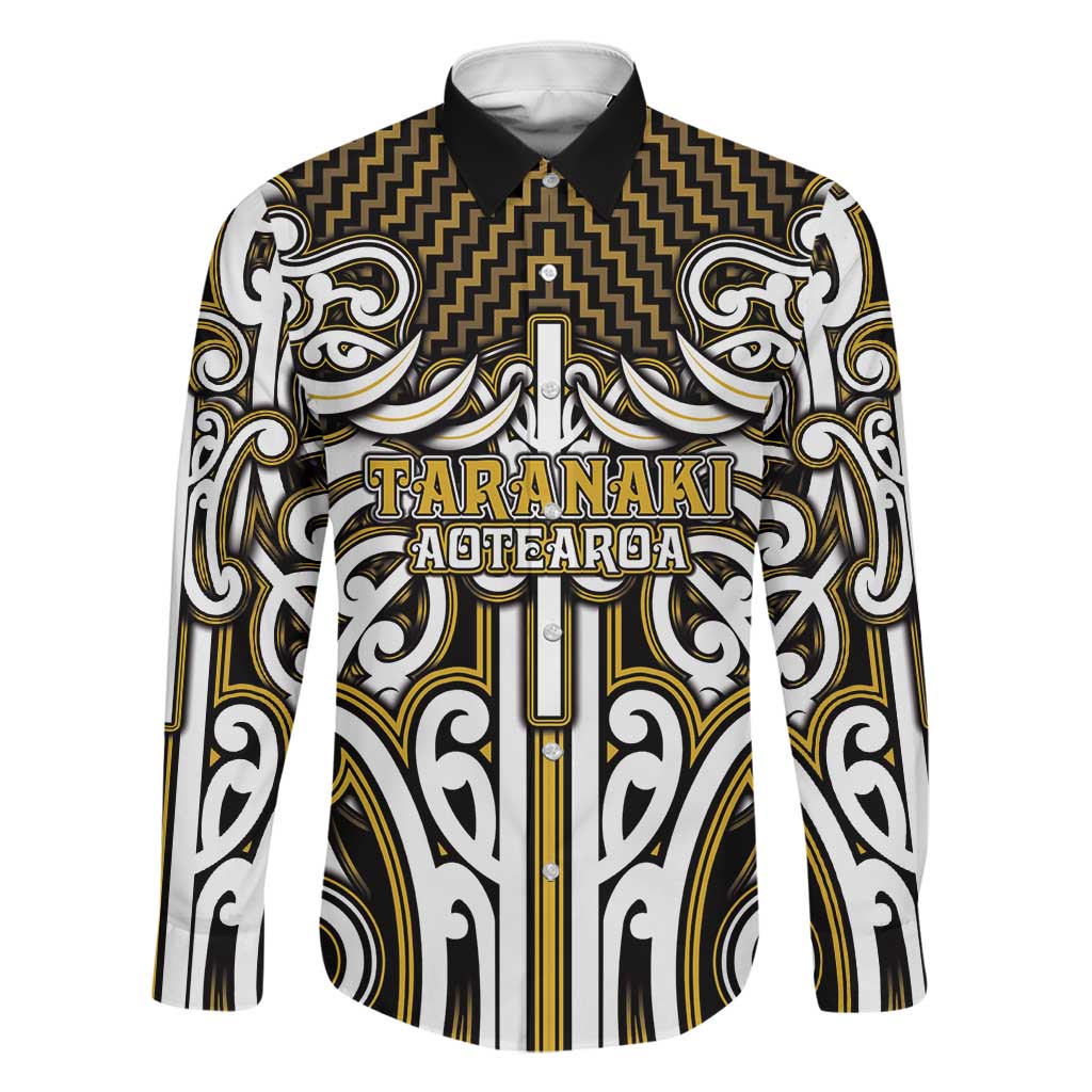 Custom Aotearoa Taranaki Family Matching Off Shoulder Short Dress and Hawaiian Shirt Maori Tribal Pattern Mix Poutama LT05 Dad's Shirt - Long Sleeve Yellow - Polynesian Pride
