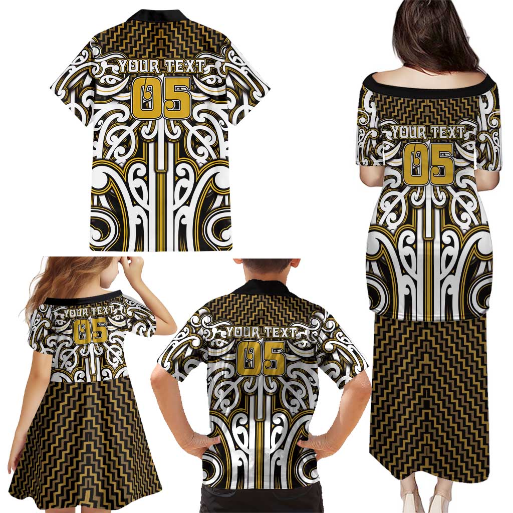 Custom Aotearoa Taranaki Family Matching Puletasi and Hawaiian Shirt Maori Tribal Pattern Mix Poutama
