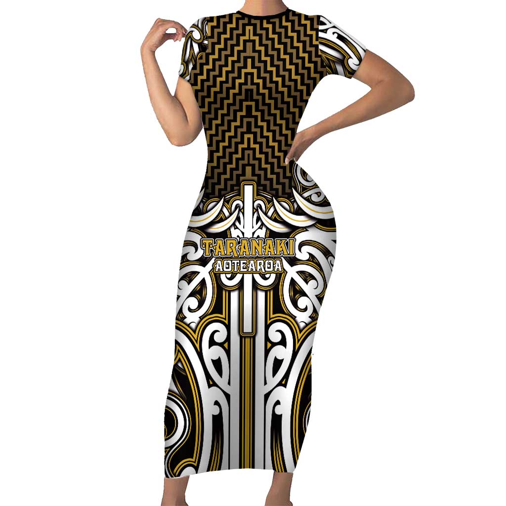 Custom Aotearoa Taranaki Family Matching Short Sleeve Bodycon Dress and Hawaiian Shirt Maori Tribal Pattern Mix Poutama LT05 Mom's Dress Yellow - Polynesian Pride
